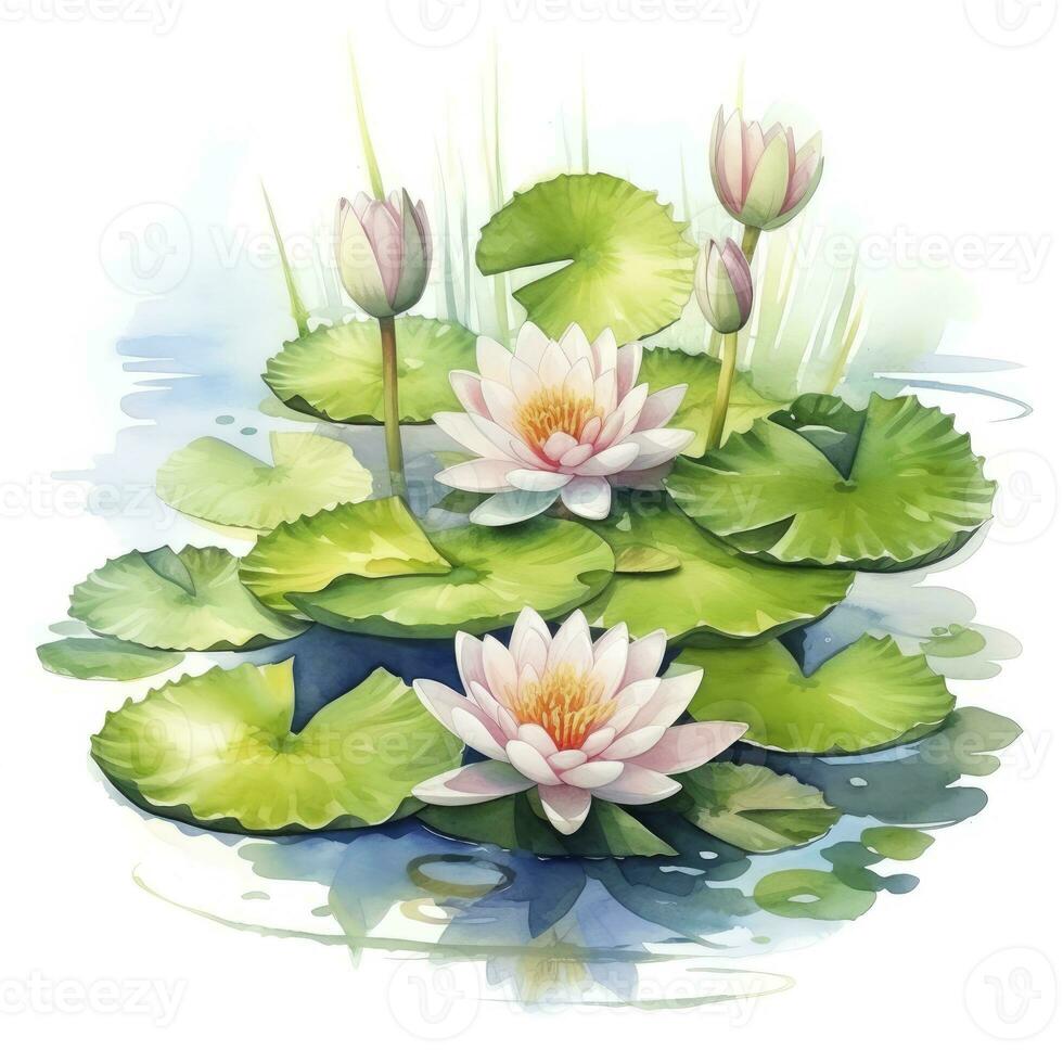 AI generated Water Lily in Pond. Watercolor design. AI Generated photo