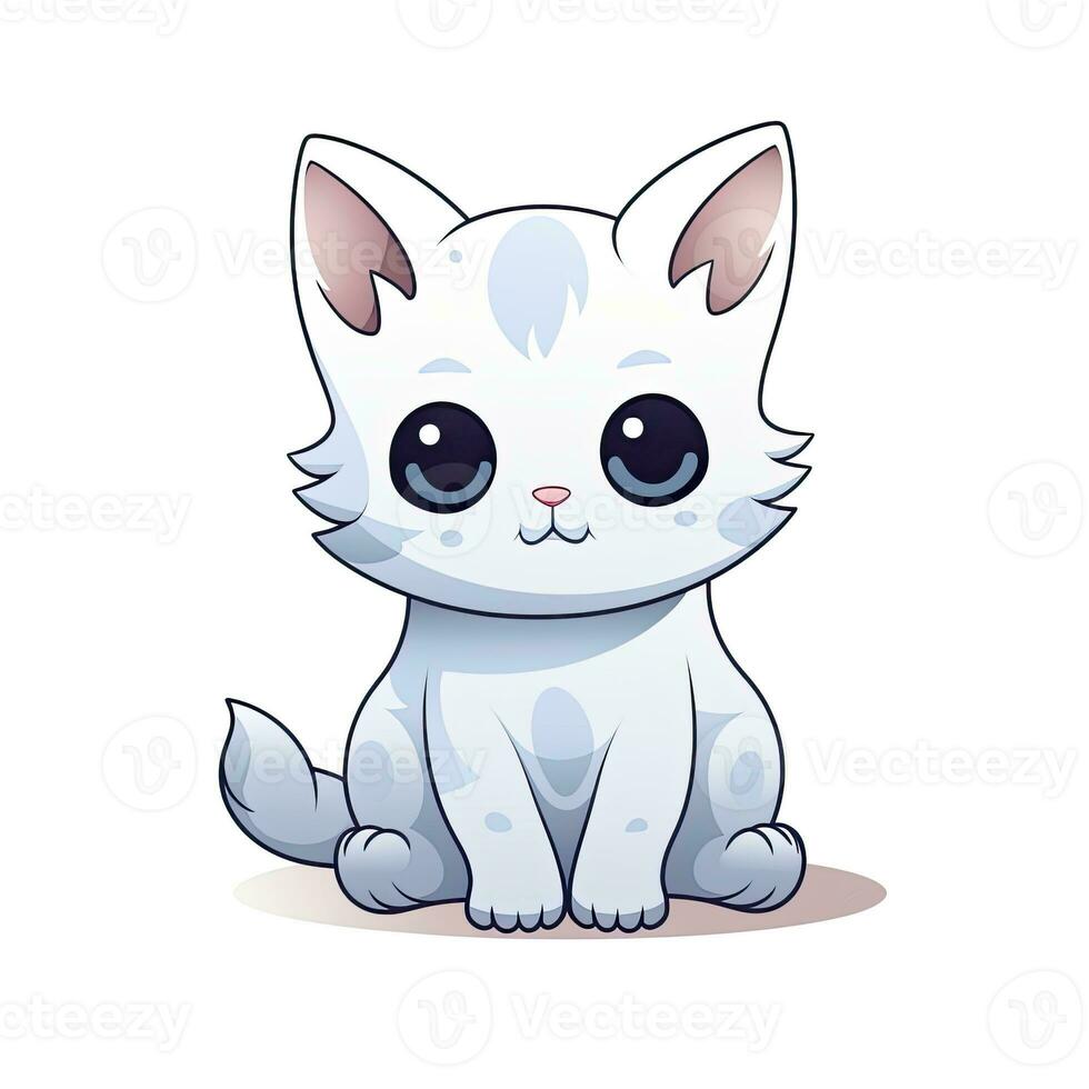 ai generado linda kawaii gato clipart icono blanco antecedentes. ai generado foto