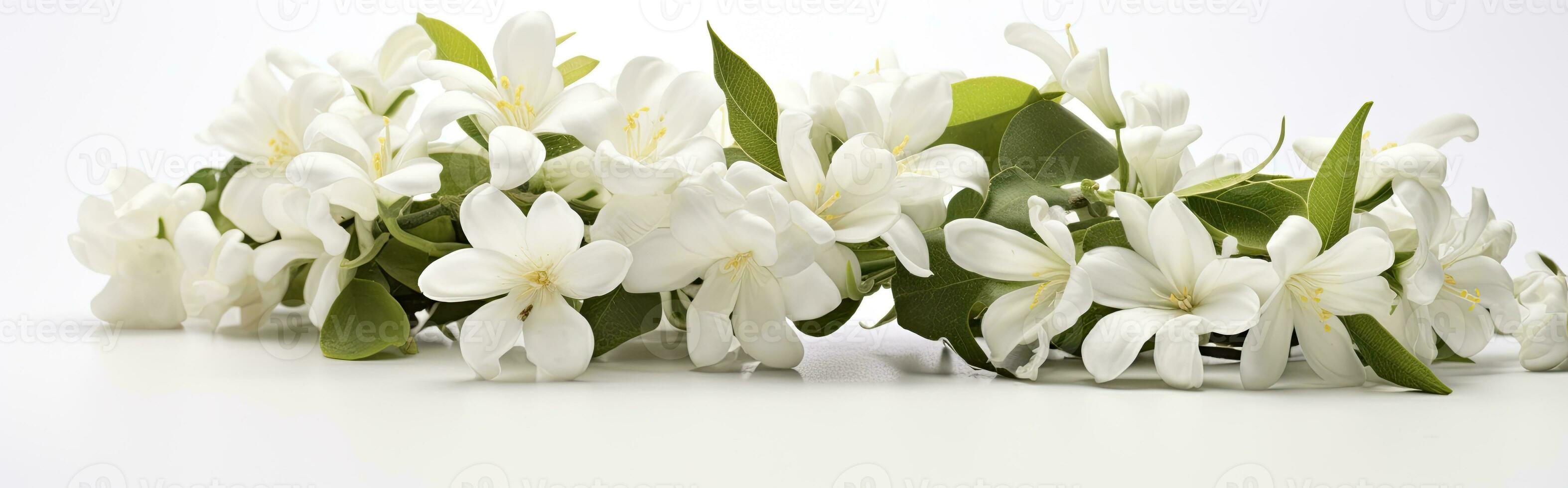 AI generated Jasmine flowers on white surface. AI Generated photo