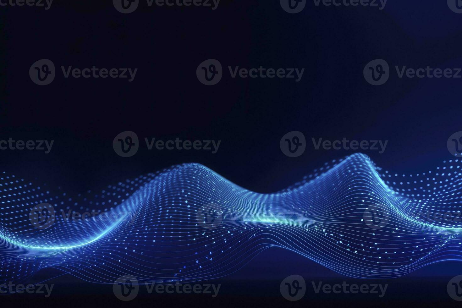 AI generated Dynamic blue particle wave. Abstract sound visualization. Digital structure of the wave flow of luminous particles. AI Generated. photo