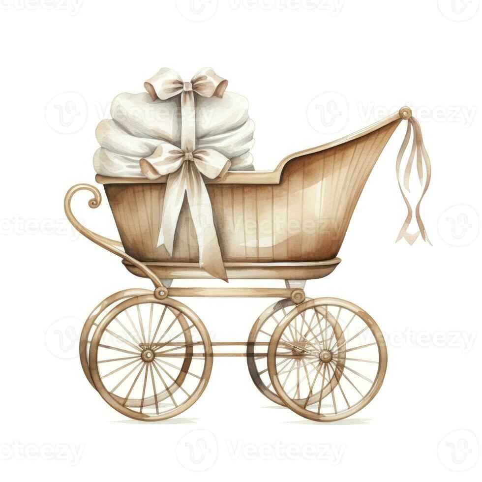 AI generated Watercolor Baby carriage Clipart on white background. AI Generated photo