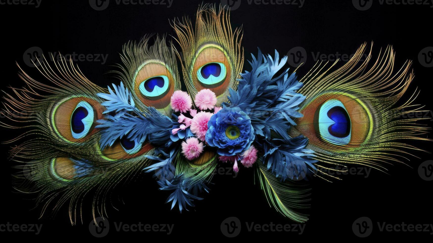 AI generated Beautiful florals peacock feather. AI Generated. photo