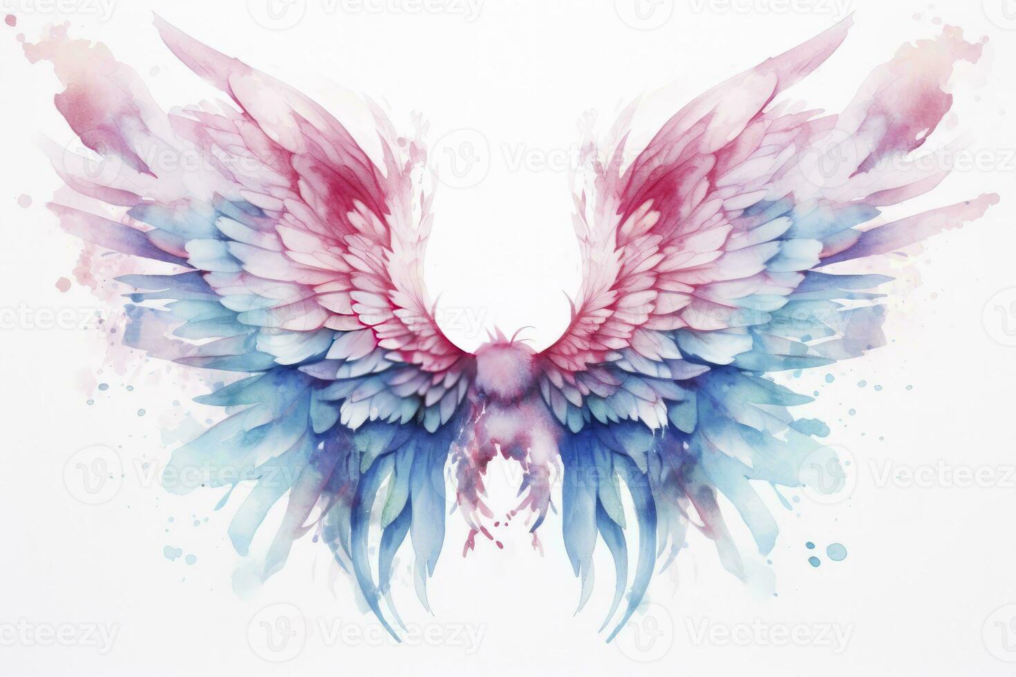 AI generated Beautiful magic watercolor blue pink wings. AI Generated photo
