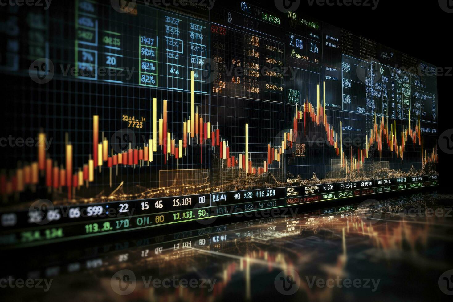 AI generated Digitally Generated Currency and Exchange Stock Chart for Finance and Economy Based Computer Software and Coding Display. AI Generated photo