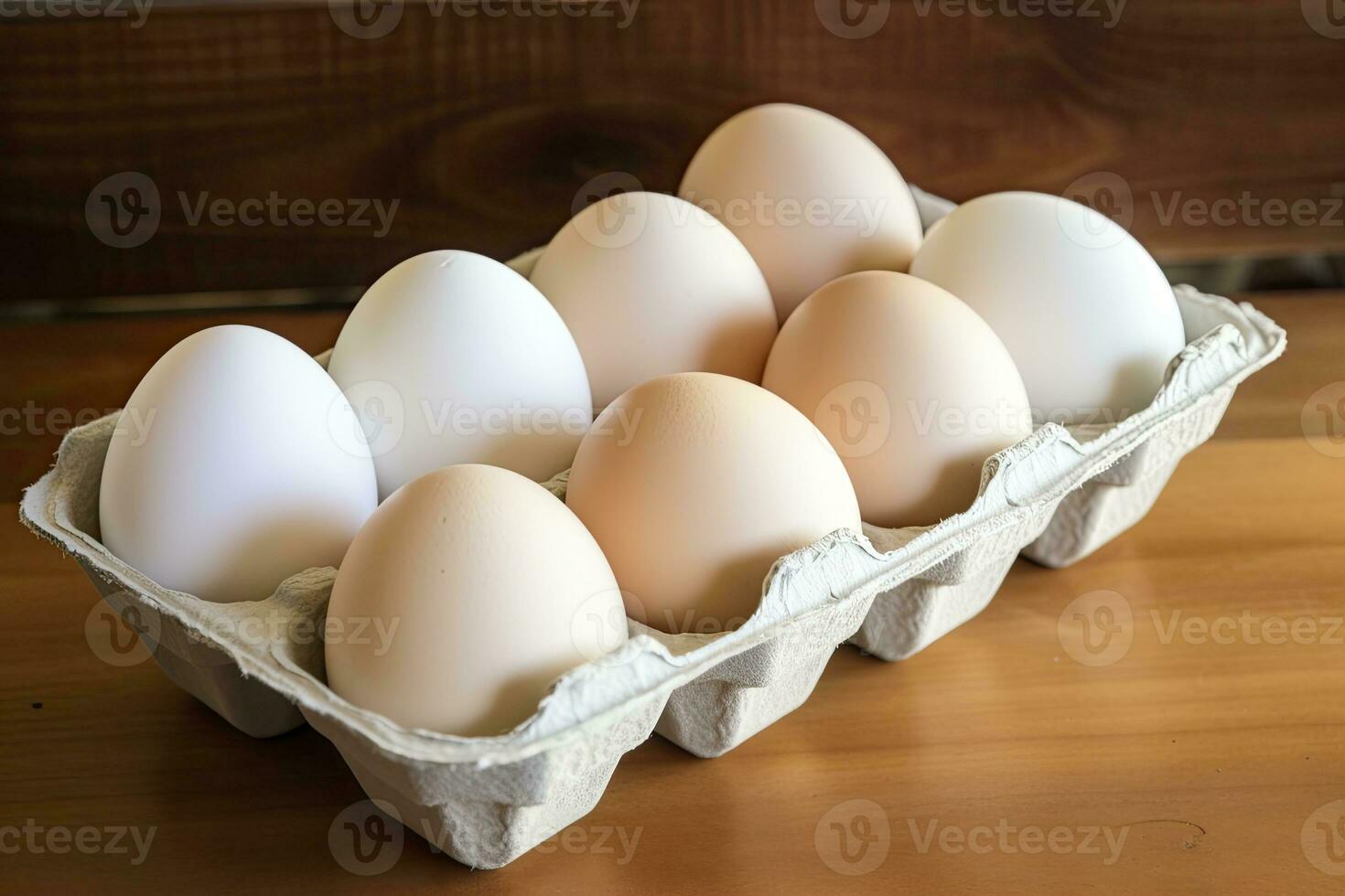 AI generated Close up of open carton of fresh store bought white eggs. AI Generated photo