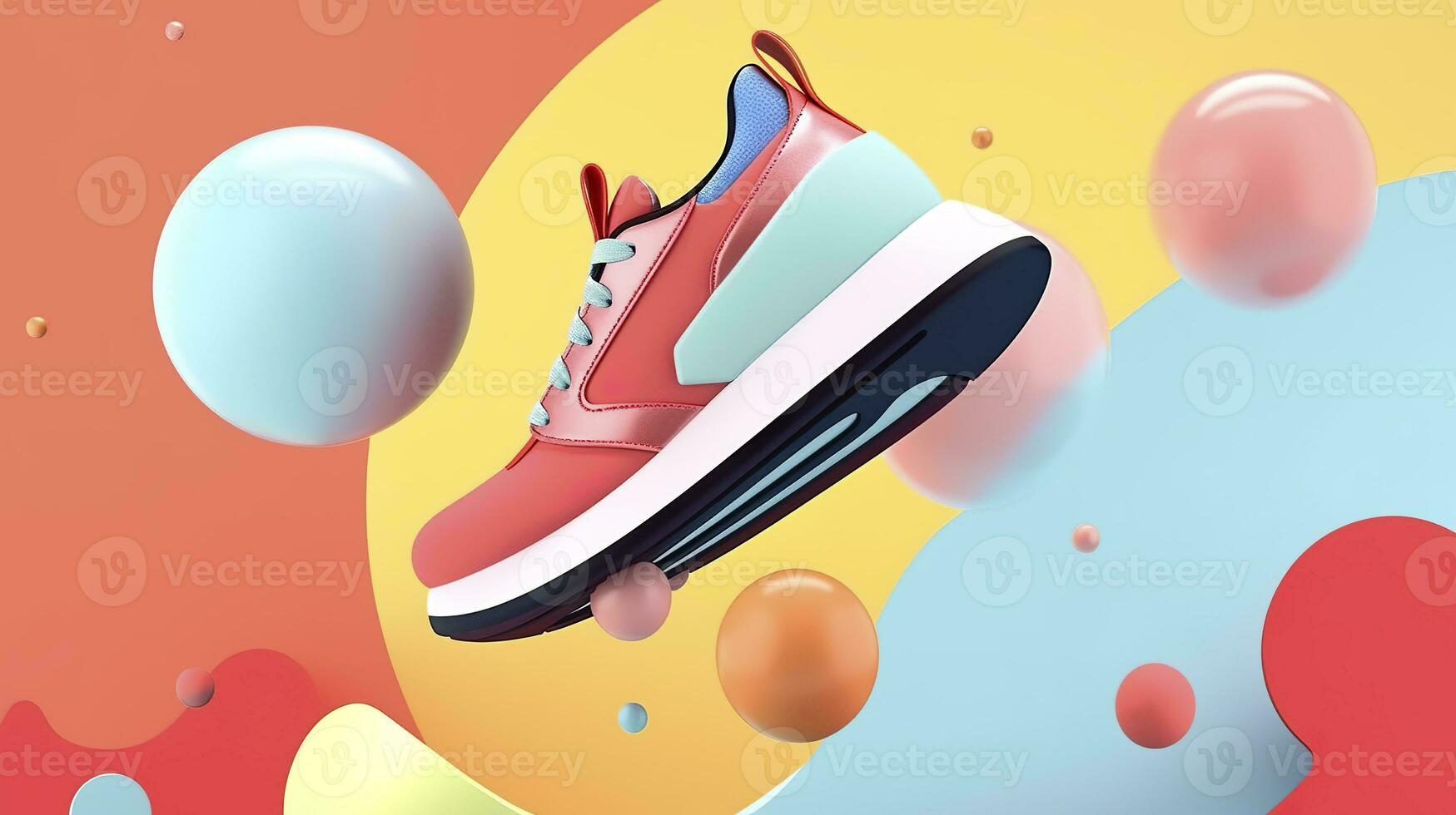 AI generated Flying trendy sneakers on creative colorful background, Stylish fashionable concept. AI Generated photo