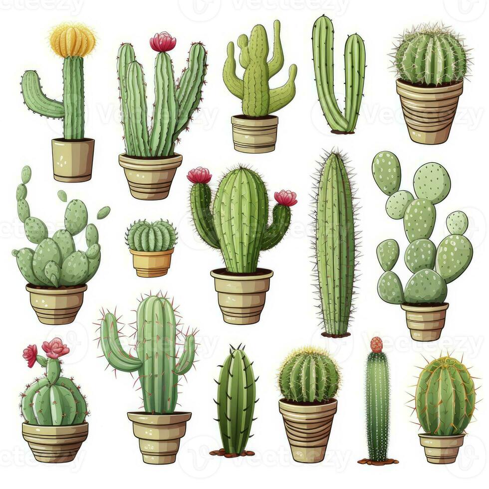 ai generado el cactus conjunto en blanco antecedentes. clipart ilustraciones. ai generado foto