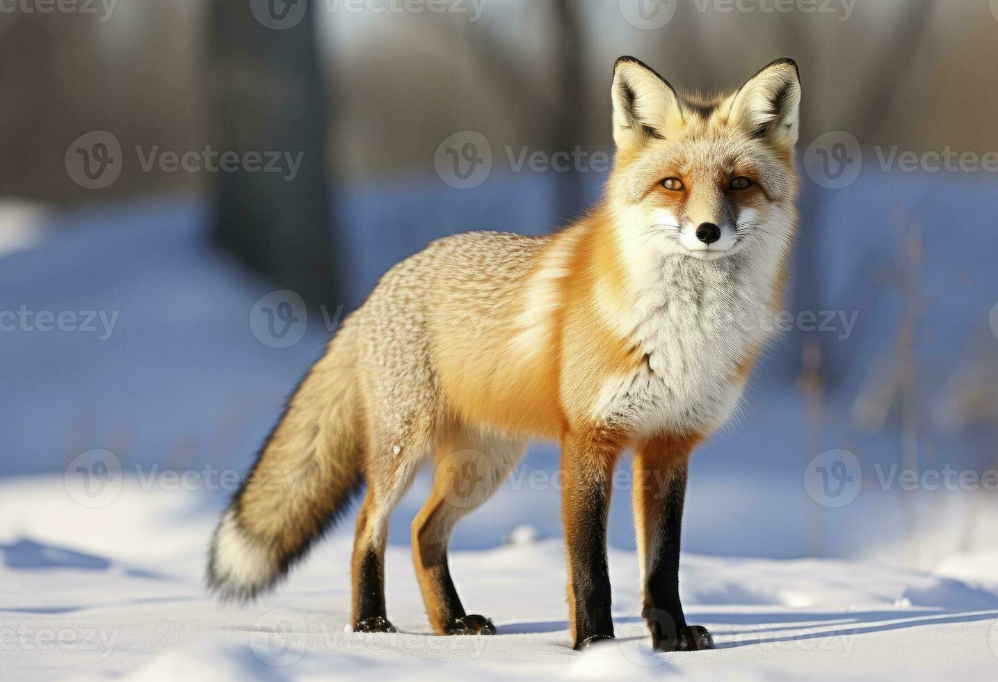 AI generated Red fox standing on snow. AI Generated. photo