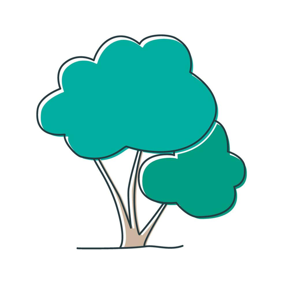 Tree with green foliage crown colored doodle sketch style vector