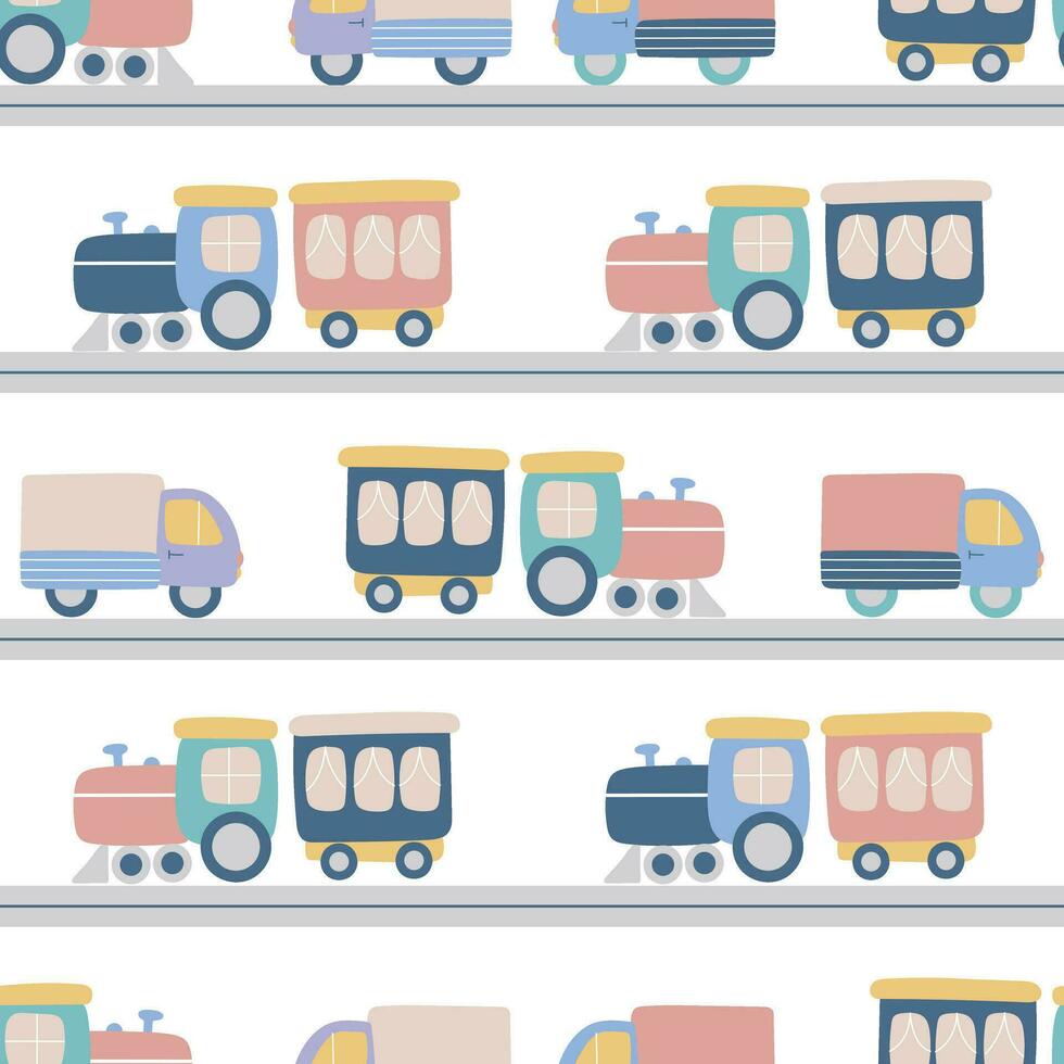 Vehicles on baby road seamless pattern vector