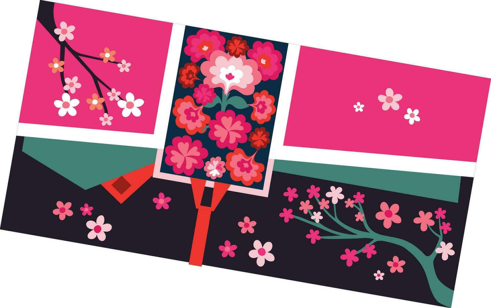 Save the date floral wedding card set,japan fan and flowers vector