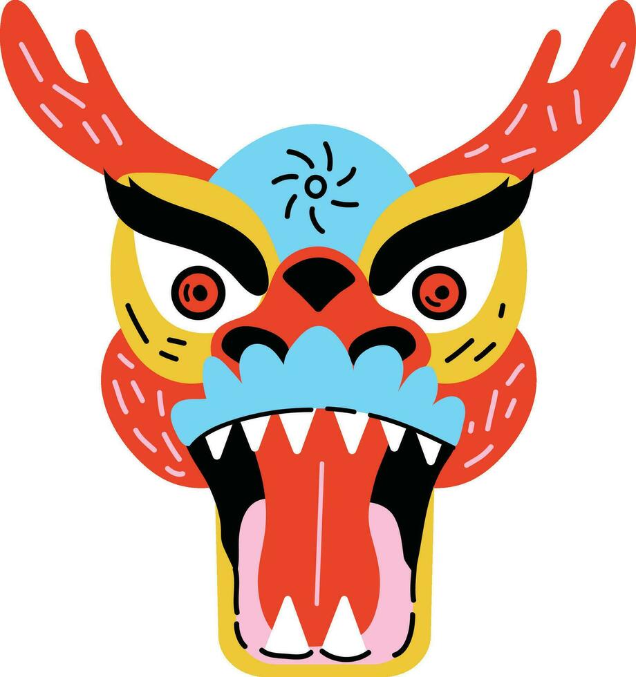 año de el continuar continuar cabeza dibujos animados, mano dibujado chino león danza vector