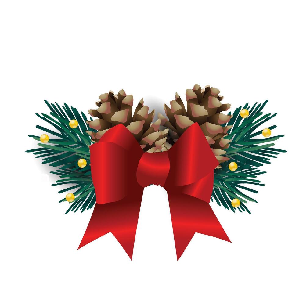 happy merry christmas bow ribbon with golden firs vector