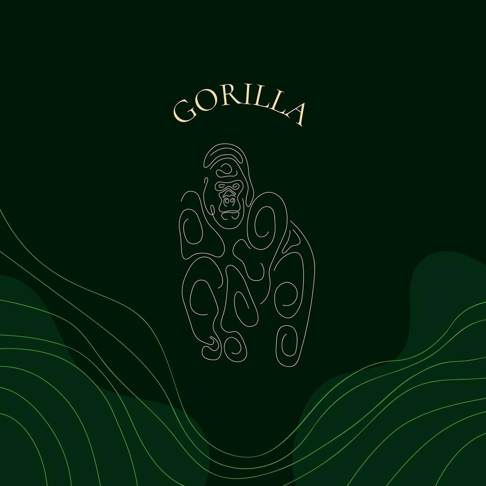 gorilla in abstract illustration for logo or brand, with green background and curved lines vector