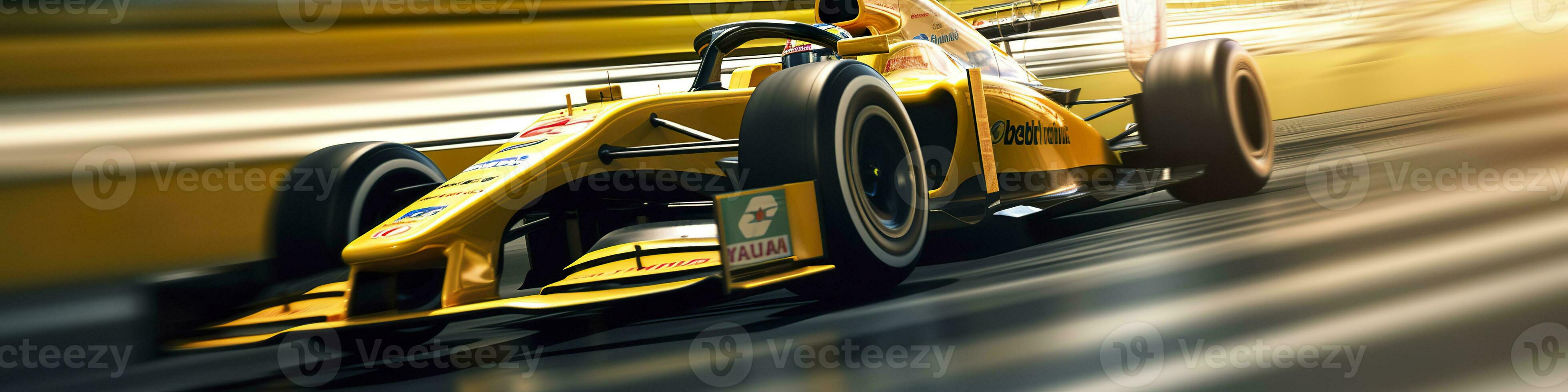 AI generated Racing car at high speed. Racer on a racing car passes the track. Motor sports competitive team racing. Motion blur background. Generative AI photo