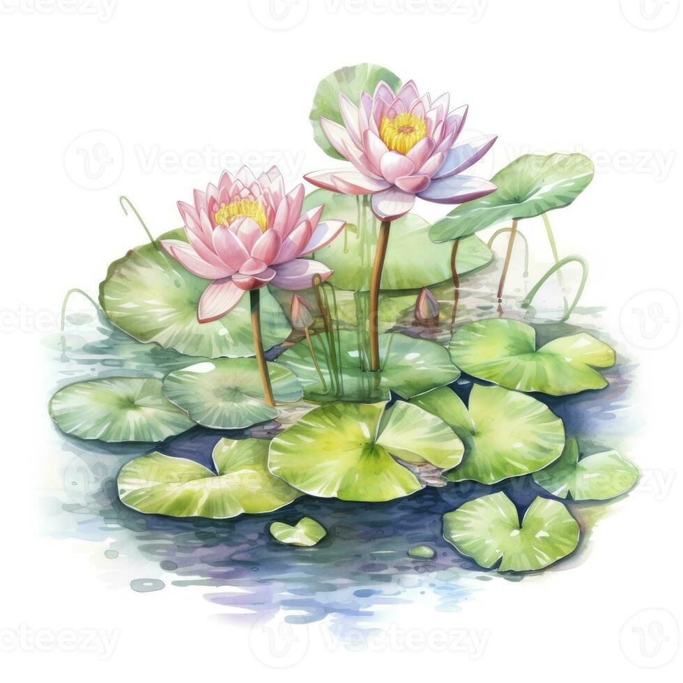 AI generated Water Lily in Pond. Watercolor design. AI Generated photo