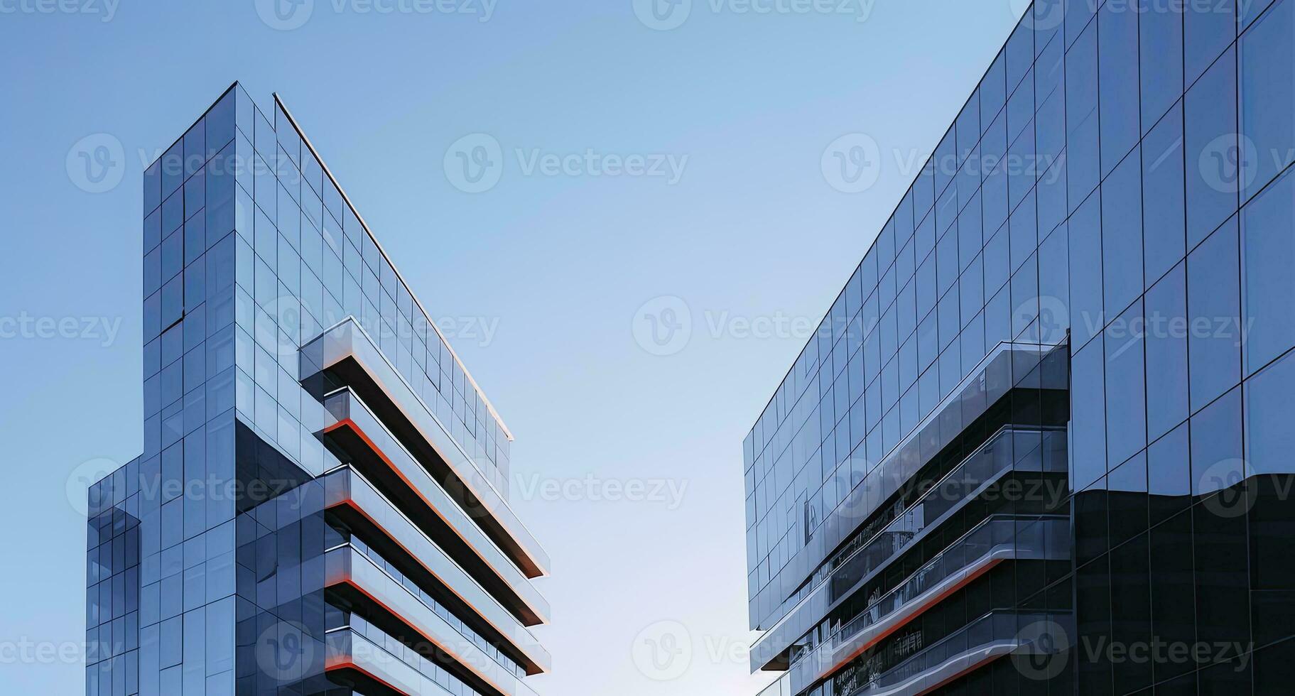 AI generated Two modern buildings with glass windows. Architecture design of buildings.  AI Generated photo