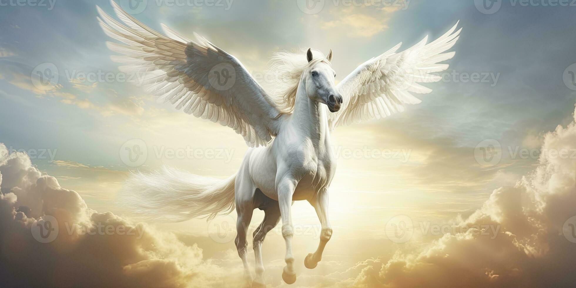 AI generated A white horse with wings. AI Generated photo