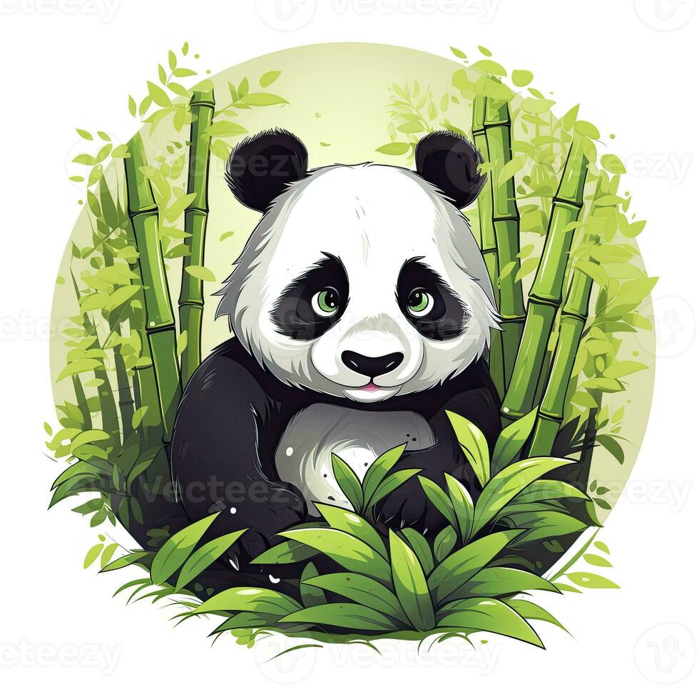 ai generado linda panda en el medio de un bambú bosque. camiseta diseño. ai generado foto