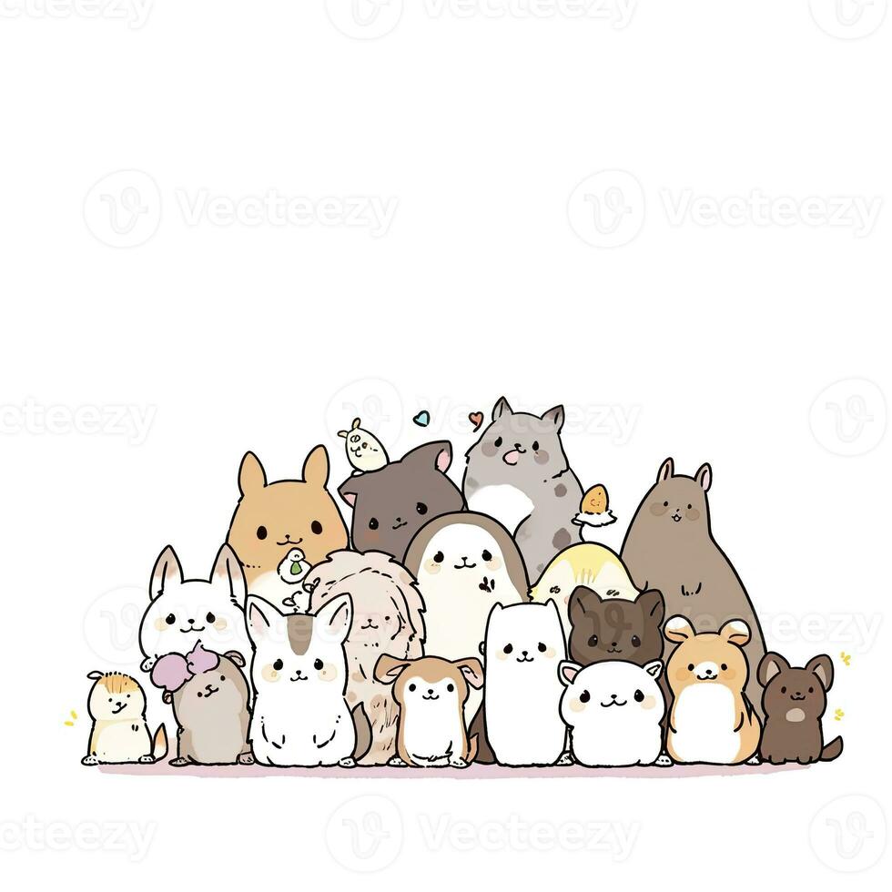 AI generated Happy animals white background. AI Generated photo