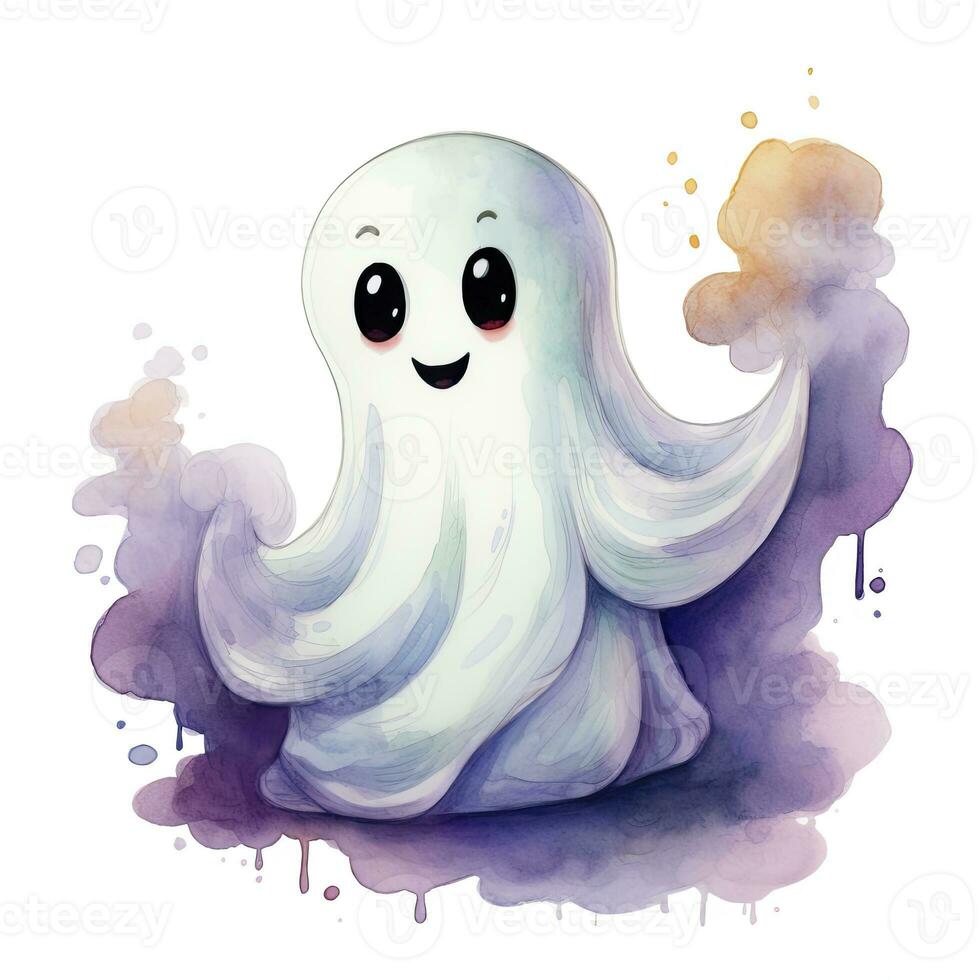 AI generated The watercolor cute ghost on white background. AI Generated photo