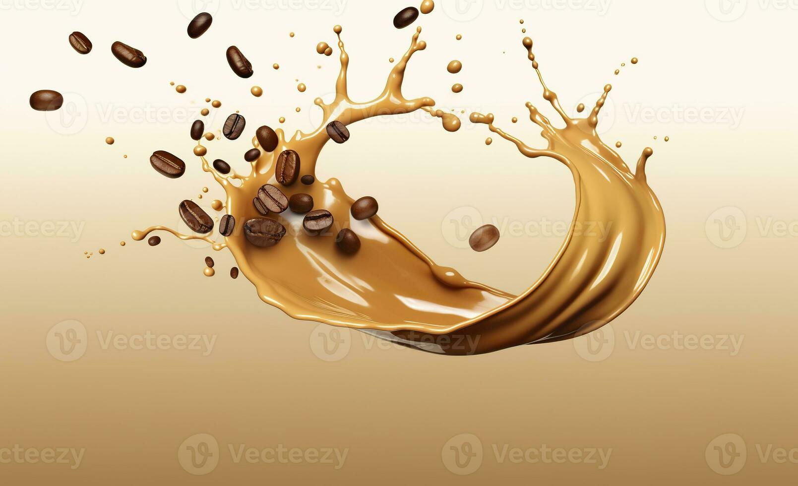 AI generated hot liquid coffee splash with Coffee Bean falling, 3d illustration. AI Generated photo
