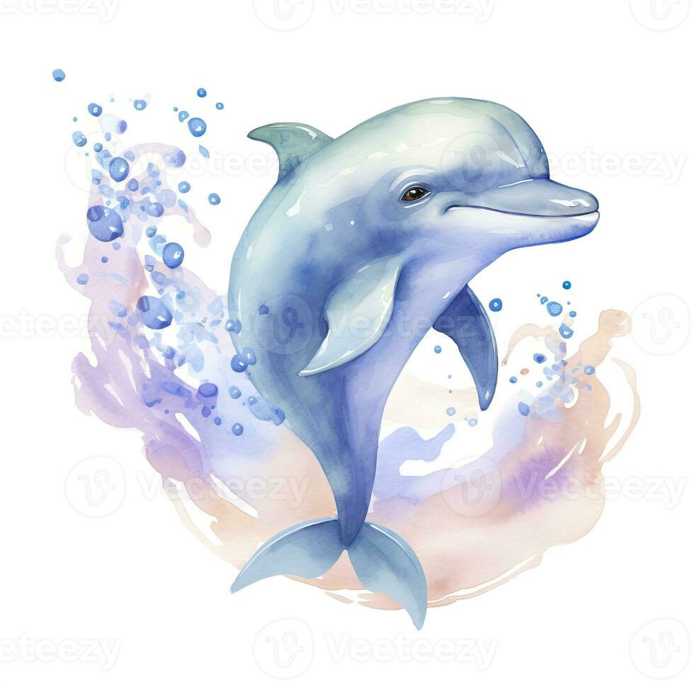 AI generated Watercolor fantasy Baby Dolphin clip art isolated white background. AI Generated photo