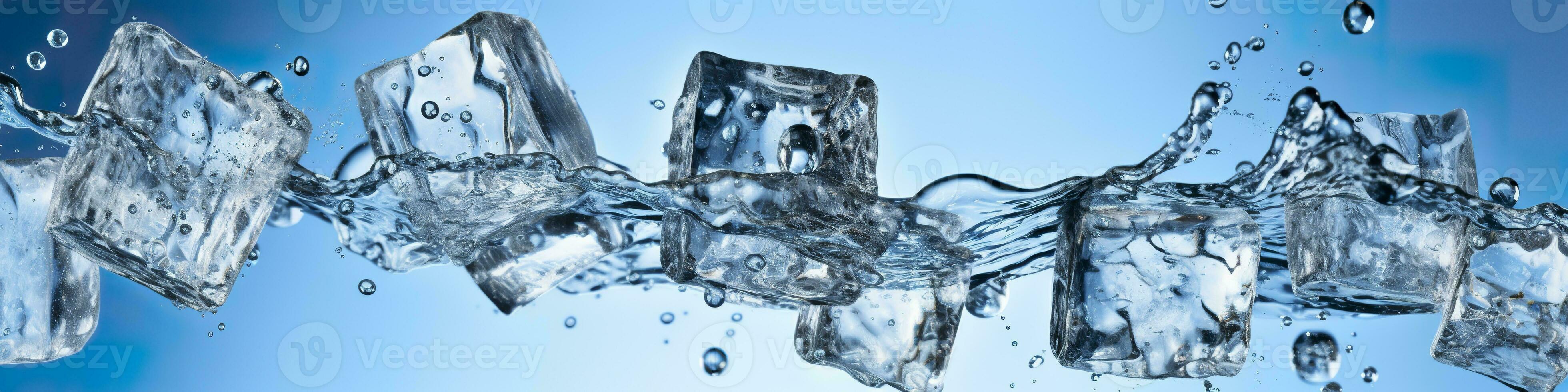 AI generated Pieces of ice and water on blue background. Generative AI photo