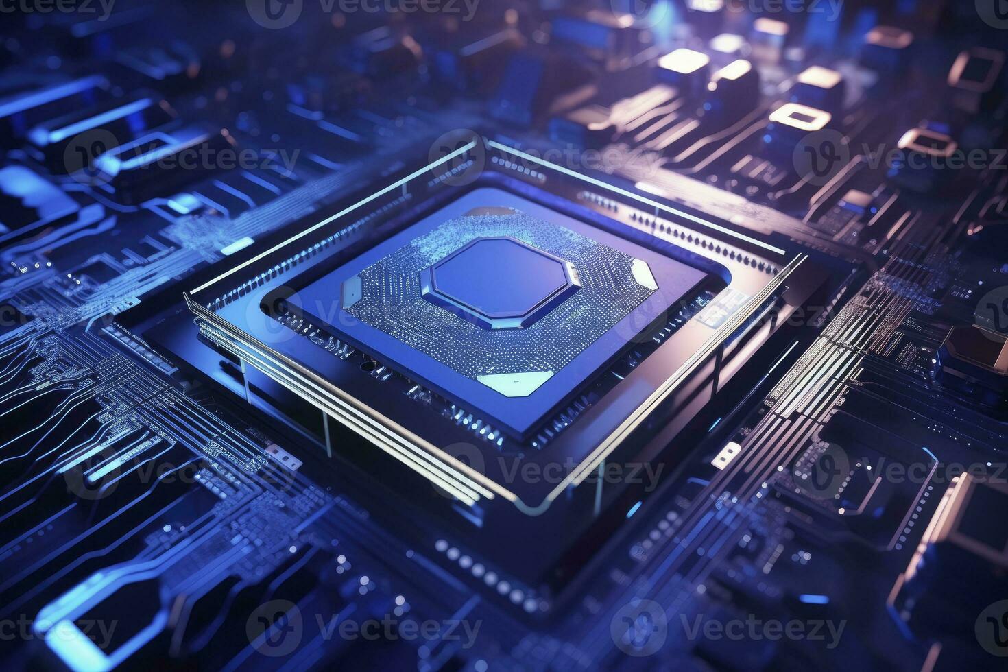 AI generated Futuristic central processor unit. Powerful Quantum CPU motherboard. AI Generated photo