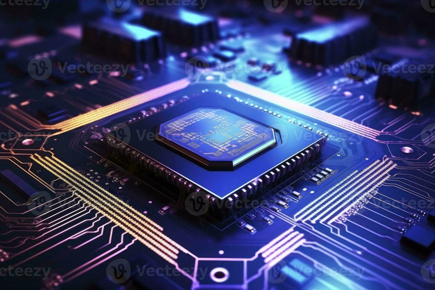 AI generated Futuristic central processor unit. Powerful Quantum CPU motherboard. AI Generated photo