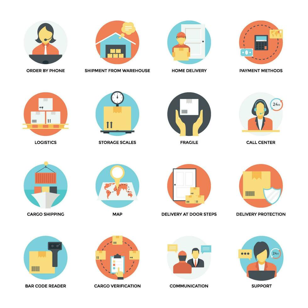 Flat Icons of Delivery and Shipping vector
