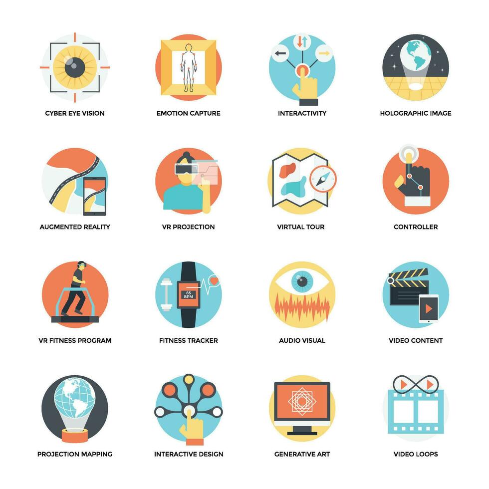 Vr and Drones Flat Vector Icons Set
