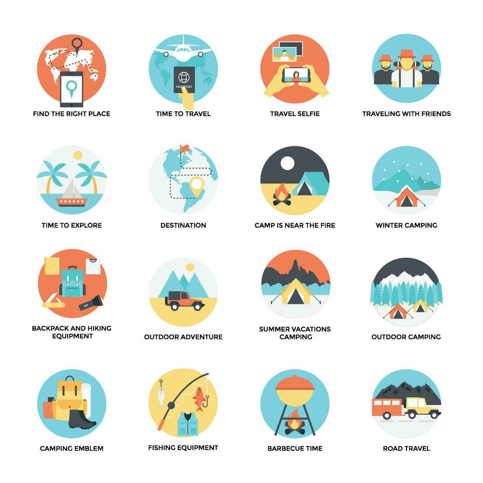 Flat Icon Set of Travelling vector