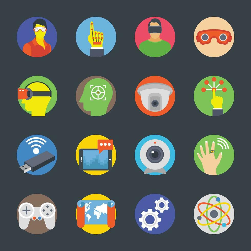 Virtual Reality Flat Vector Icons Set