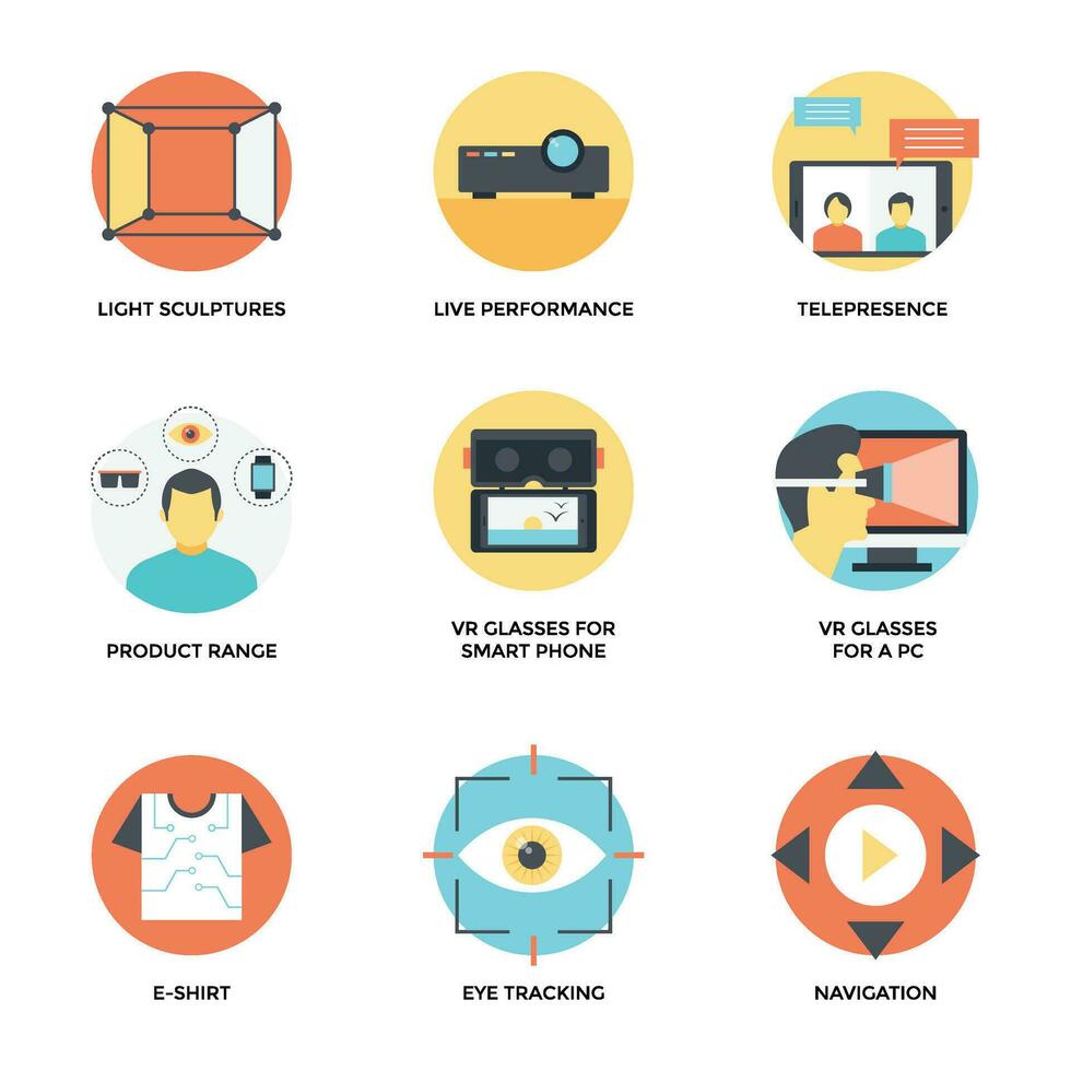 Vr and AI Flat Vector Icons Set