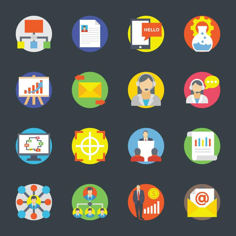 Flat Vector Icons of Project Management and Corporate Setup