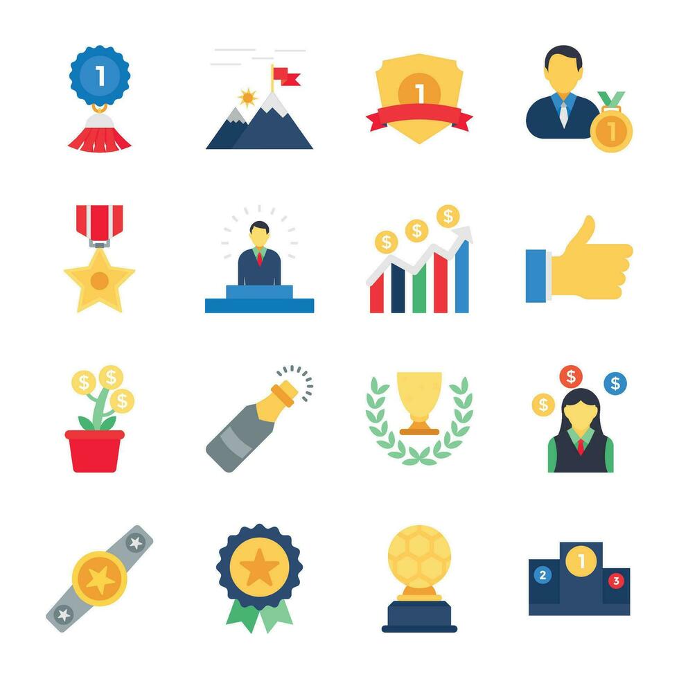 A Pack Of Business Success Flat Vector Icons