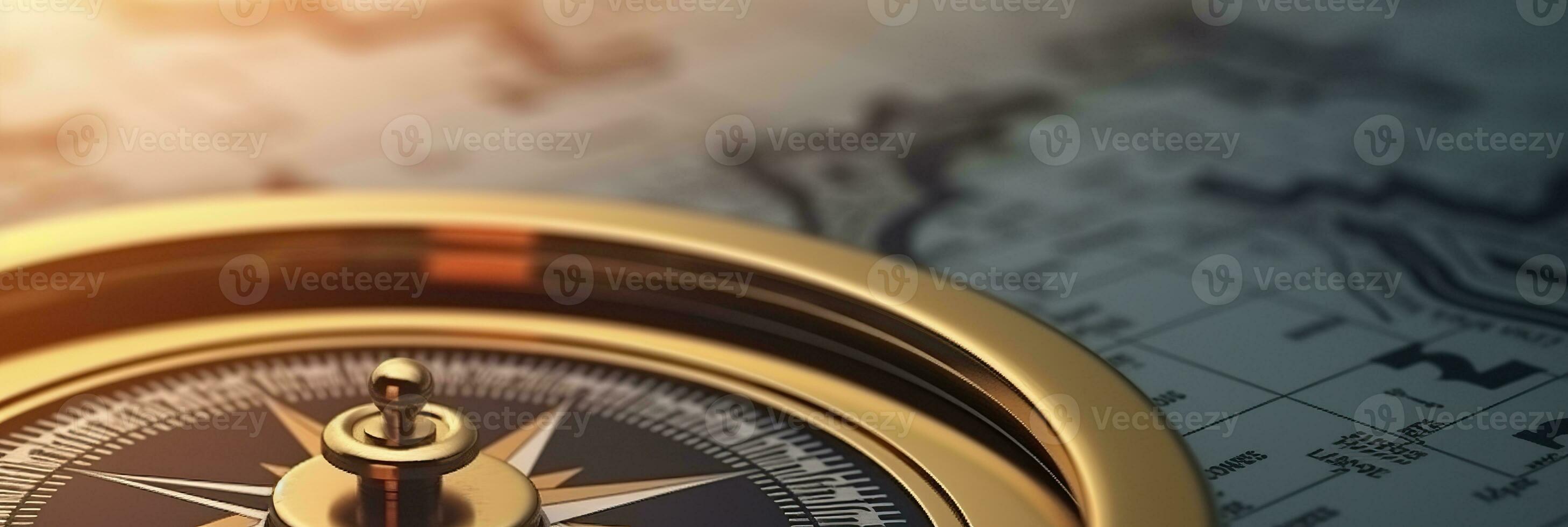 AI generated Magnetic compass and location marking with a pin on routes on world map. AI Generated photo