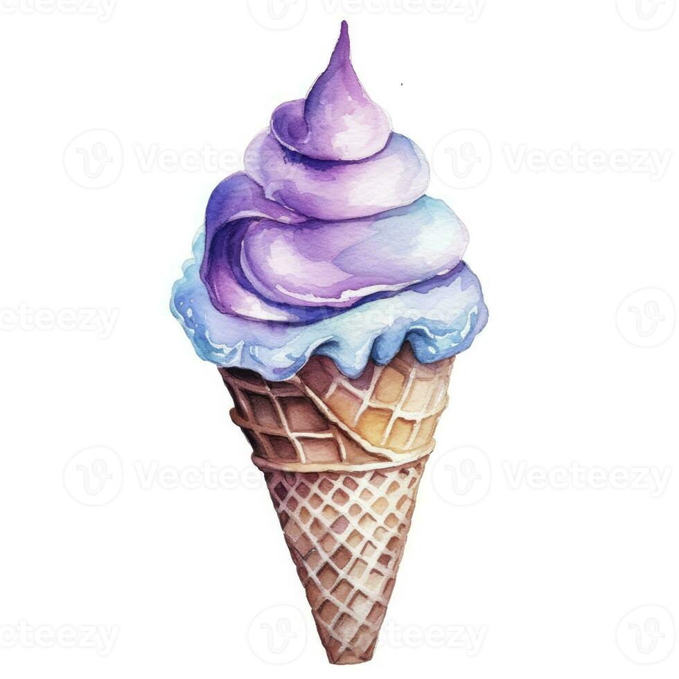 AI generated Watercolor ice cream in a waffle cone. AI Generated photo