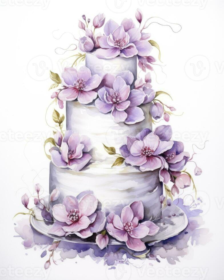 AI generated Watercolor wedding cake isolated on white background.  AI Generated photo