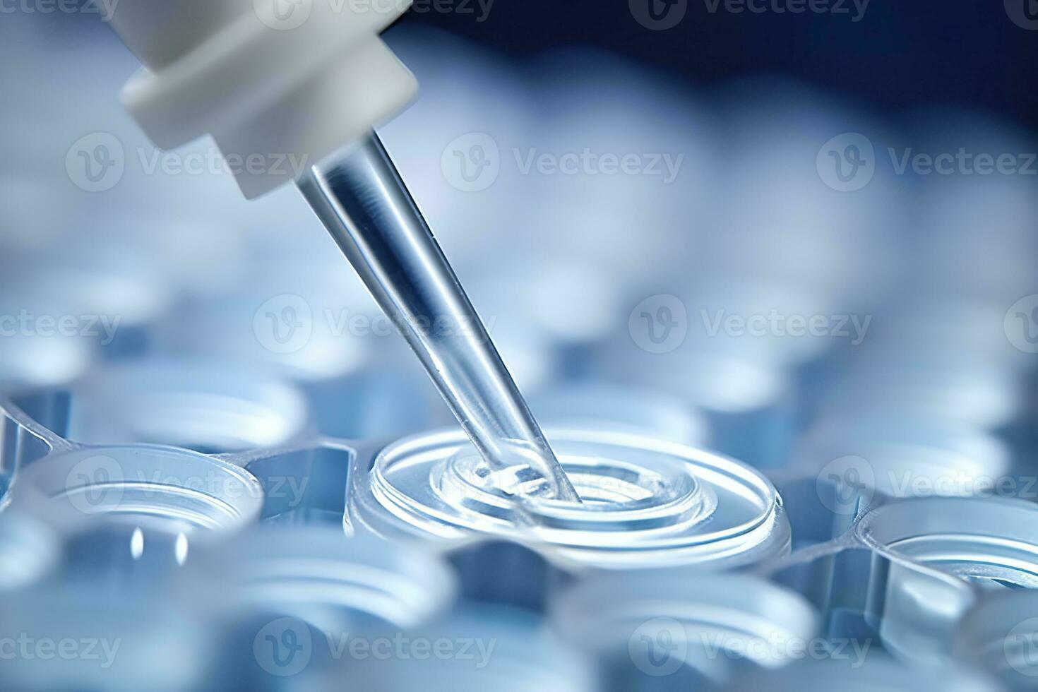 AI generated Macro shot of doctor tip and plastic plate for immunosorbent assay. AI Generated photo