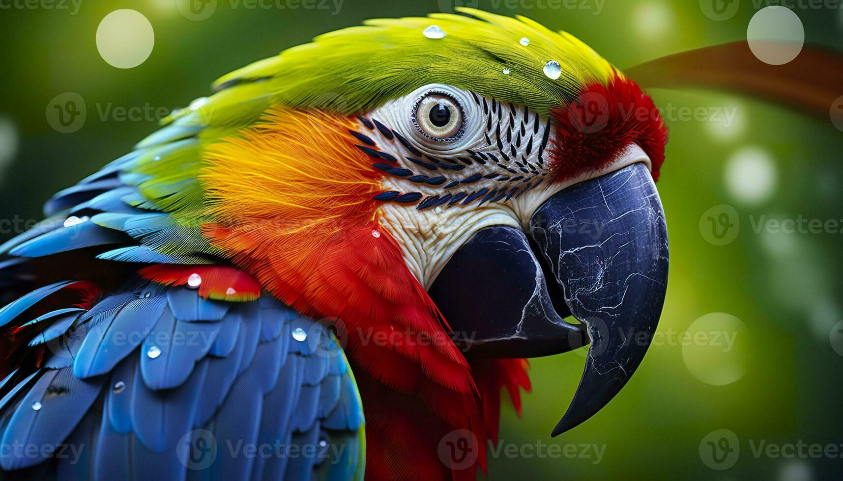 AI generated Tropical macaw perched, vibrant feathers in focus. Generative AI photo