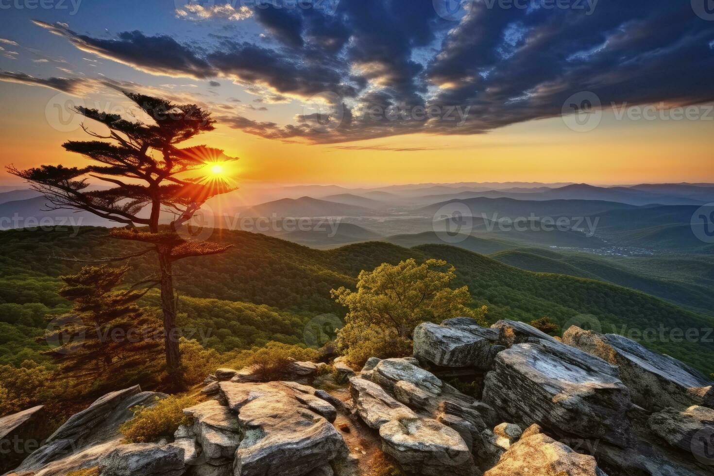 AI generated Sunset on Stony Man Mountain. AI Generated photo