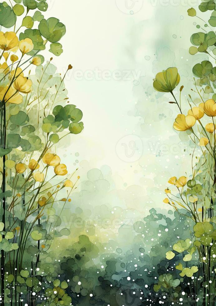 AI generated Floral frame with green leaves on white background. AI Generated photo