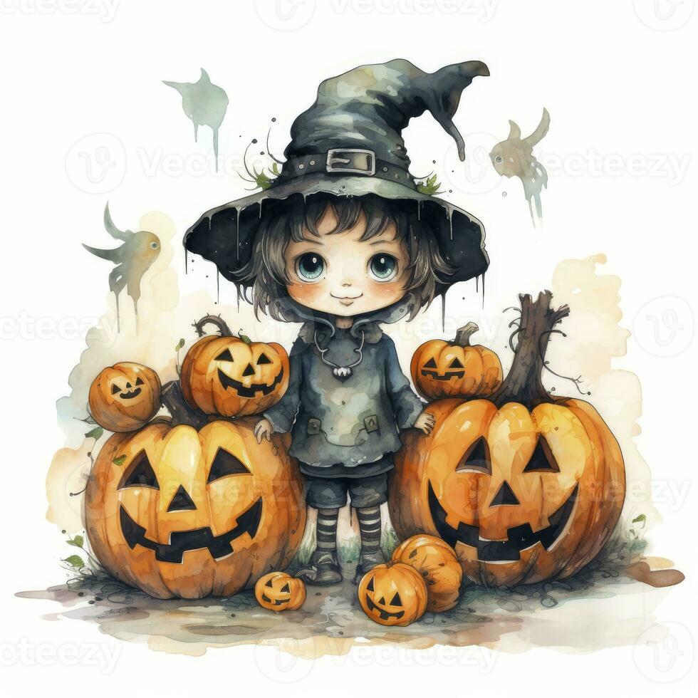 AI generated Watercolor Halloween illustration on white background. AI Generated photo
