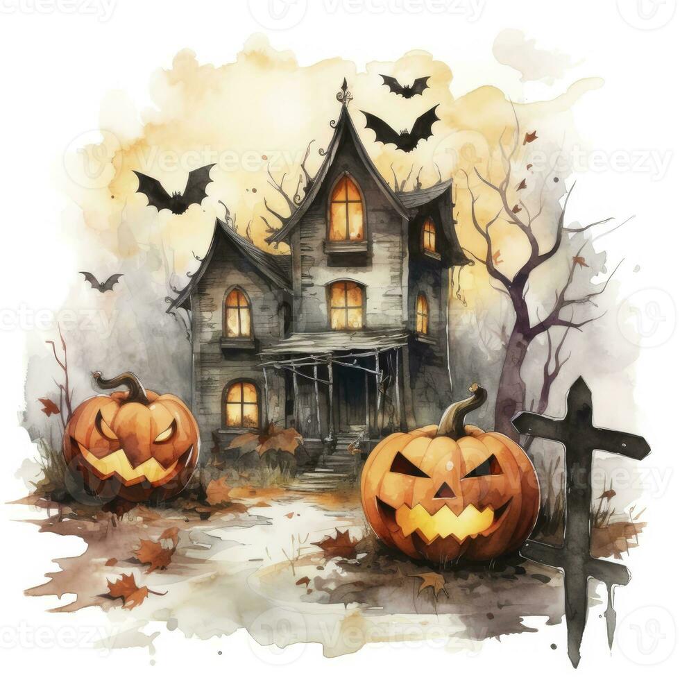 AI generated Watercolor Halloween illustration on white background. AI Generated photo