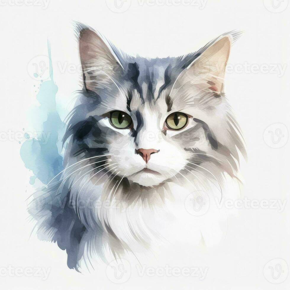 ai generado acuarela gato acortar Arte en blanco antecedentes. ai generado foto