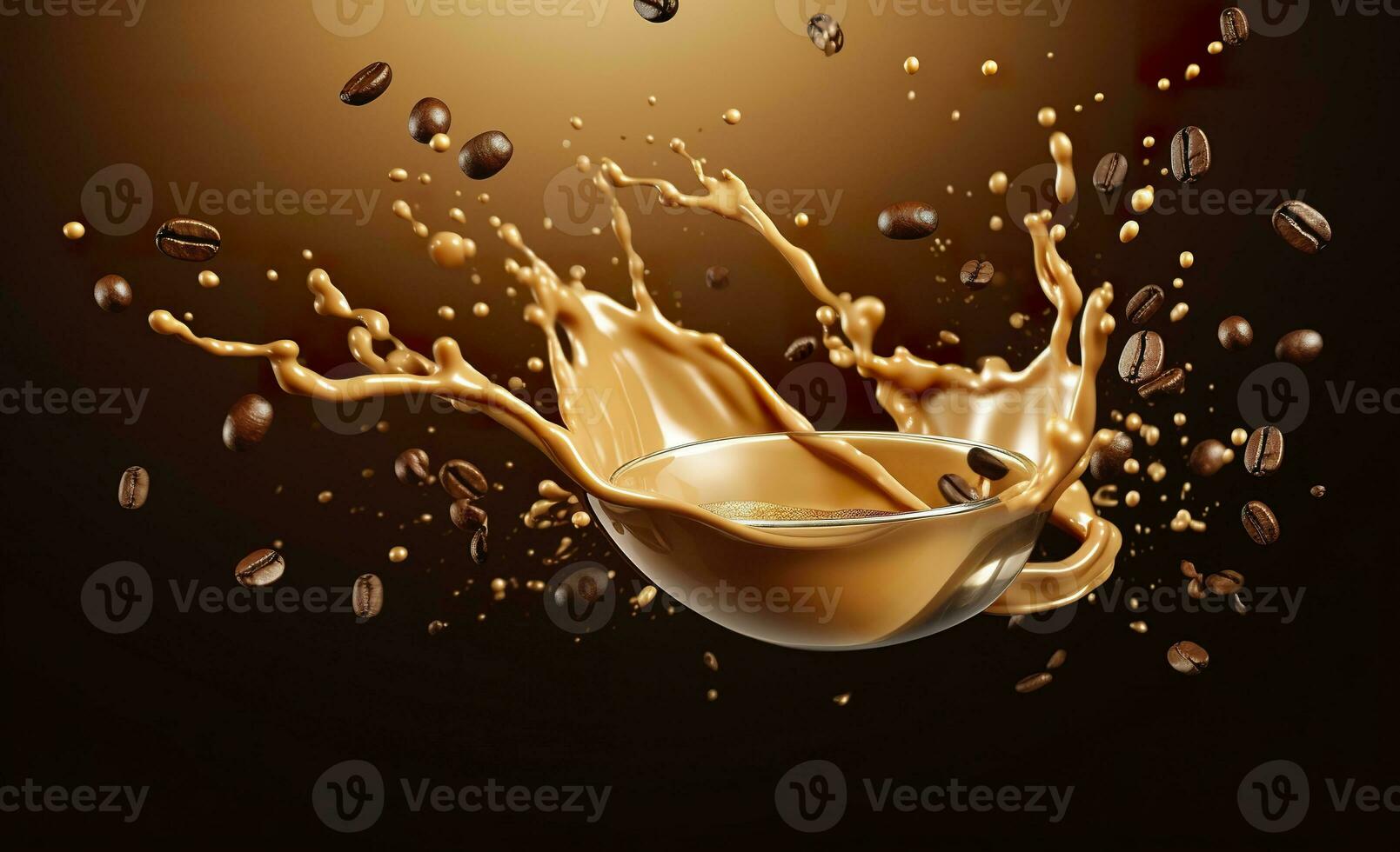 AI generated hot liquid coffee splash with Coffee Bean falling, 3d illustration. AI Generated photo