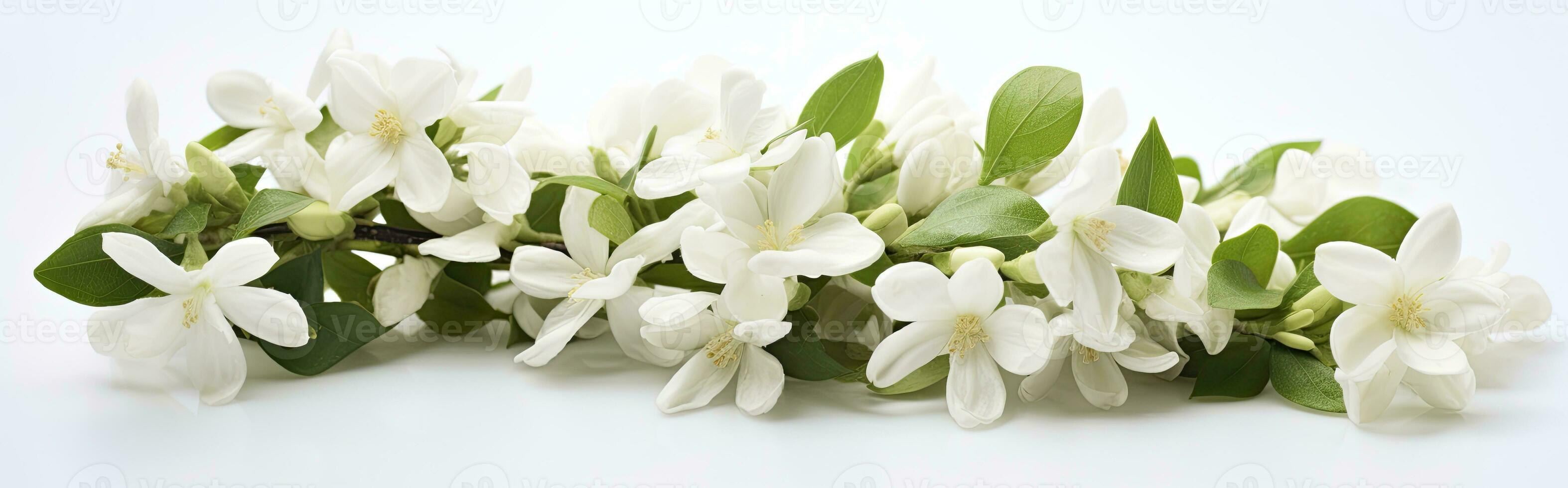 AI generated Jasmine flowers on white surface. AI Generated photo