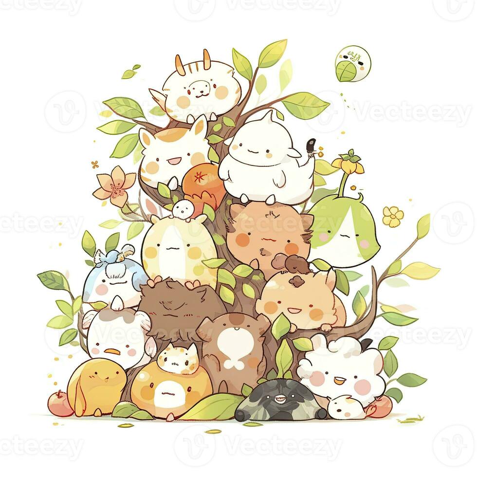 AI generated Happy animals white background. AI Generated photo